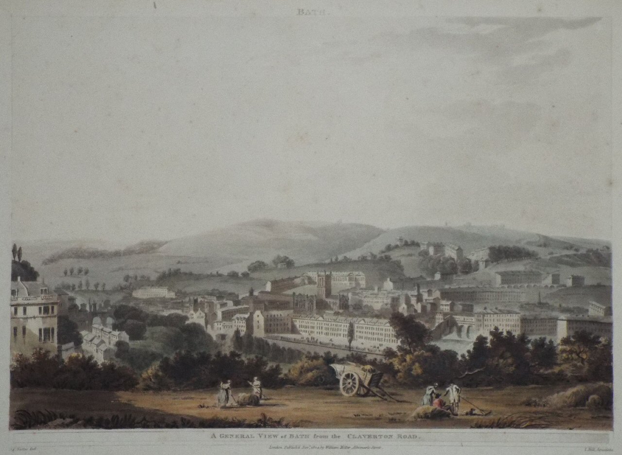 Aquatint - Bath. A General View of Bath from the Claverton Road - Hill